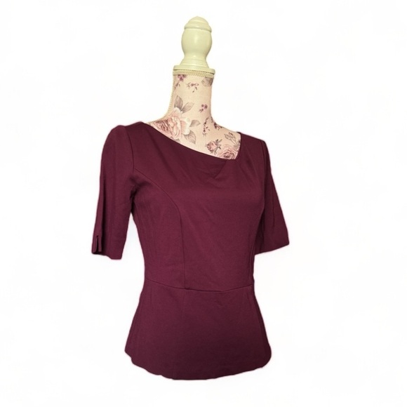 Whbm Burgundy Asymmetrical Shoulder Top - Picture 2 of 4